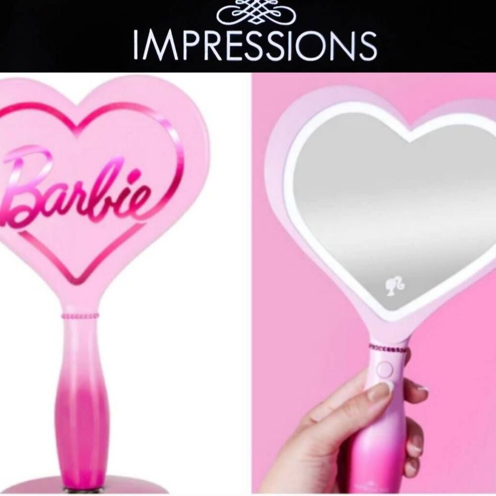 Impressions X Barbie LED Handheld Makeup Mirror w/Standing Base